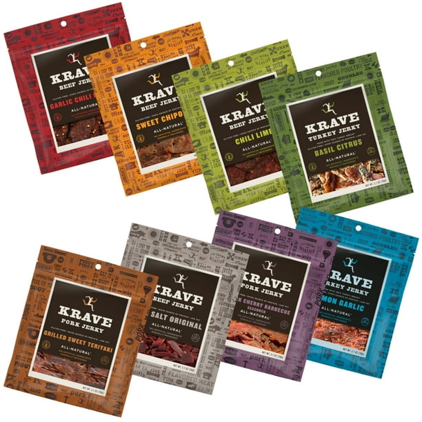 Krave Jerky, Meat Variety Pack, 2.7 Oz (Pack of 8)