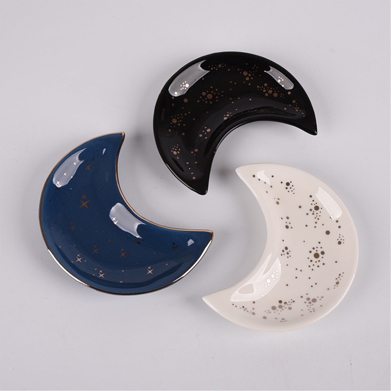 Grandest Birch Moon Shape Decorative Jewelry Dish Ceramic Engagement Rings Trinket Dish Wedding Decor Moon Shape Anti-Deformed Dec