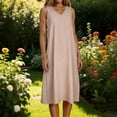 thumbnail image 2 of Gamivast Womens Linen Sundresses Sleeveless V-Neck Tank Dress Vertical Striped Shift Dress Loose Fit Knee Length Summer Beach Vacation Daily Playwear, 2 of 7