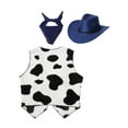 thumbnail image 4 of iiniim Kids Cowboy Cowgirls Roleplay Outfits Cow Print Vest Waistcoat Tops with Bandana Hats Set Navy Blue 16, 4 of 6