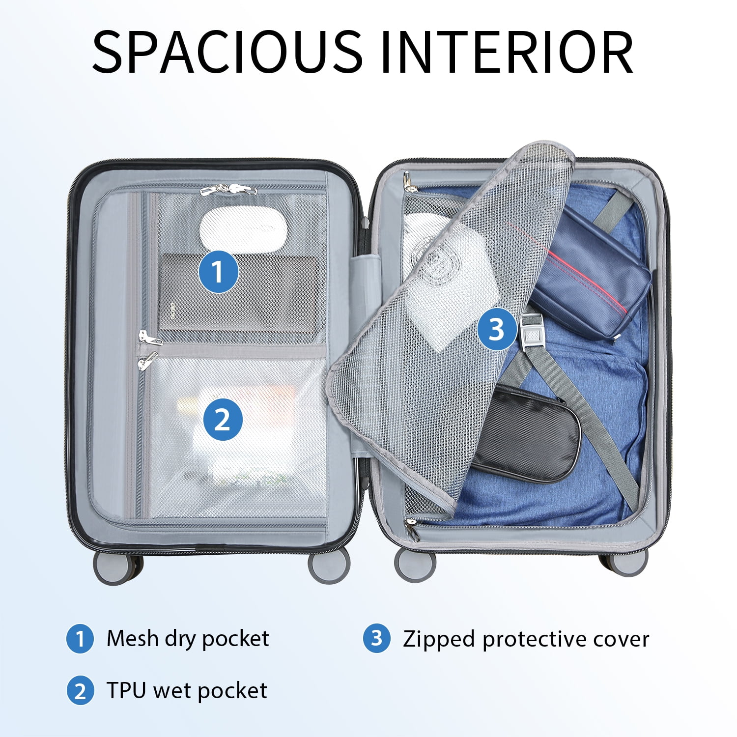KROSER Carry On Luggage 20" Hardside Expandable with Spinner Wheels & Built-in TSA Lock, Durable Suitcase Rolling Luggage with USB Port, White