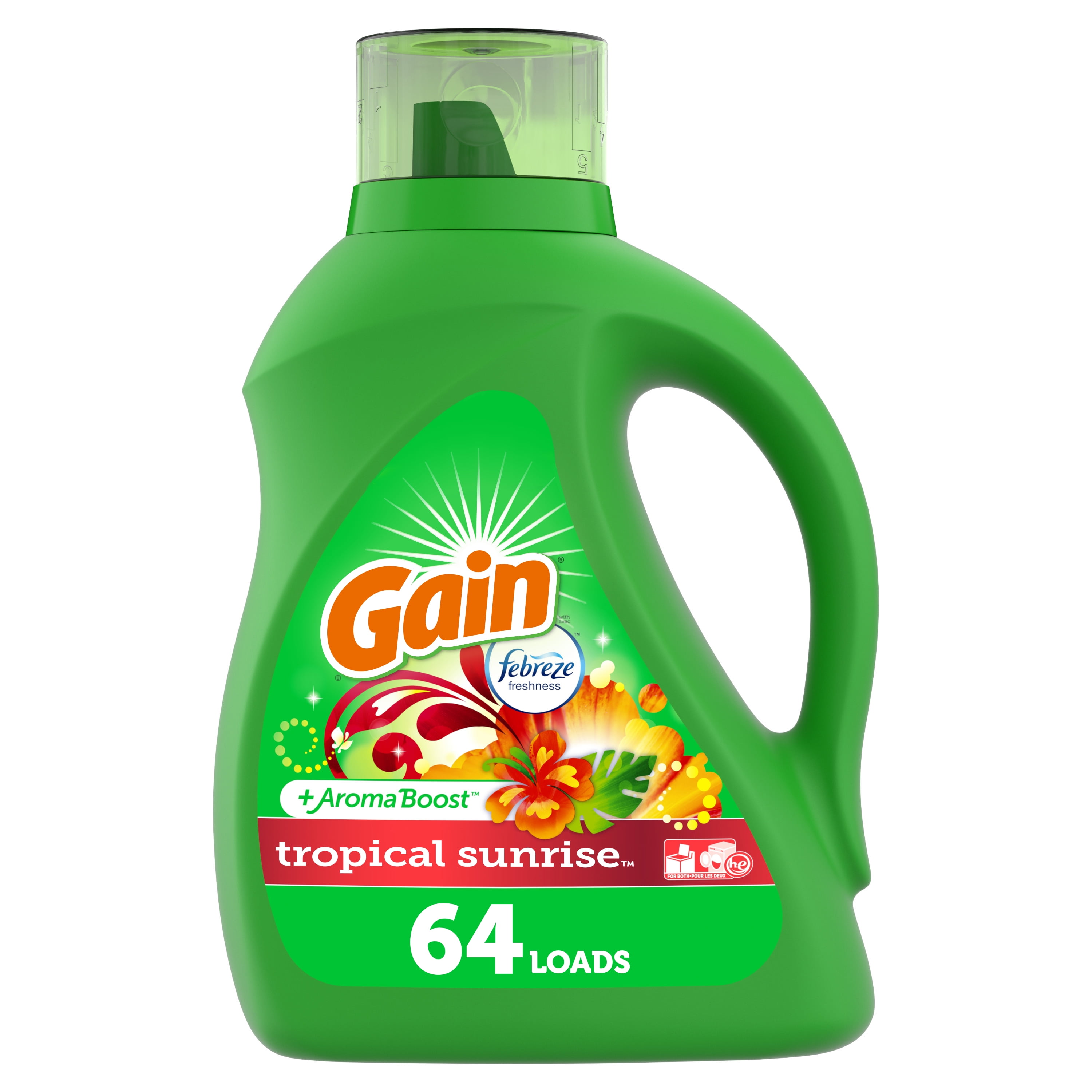 Gain Tropical Sunrise HE, Liquid Laundry Detergent, 100 fl oz 64 Loads