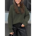 thumbnail image 2 of Women's Fall Sweaters Casual Long Sleeve Pullover Crewneck Ribbed Knit Jumper Tops Plain Blouse, 2 of 5