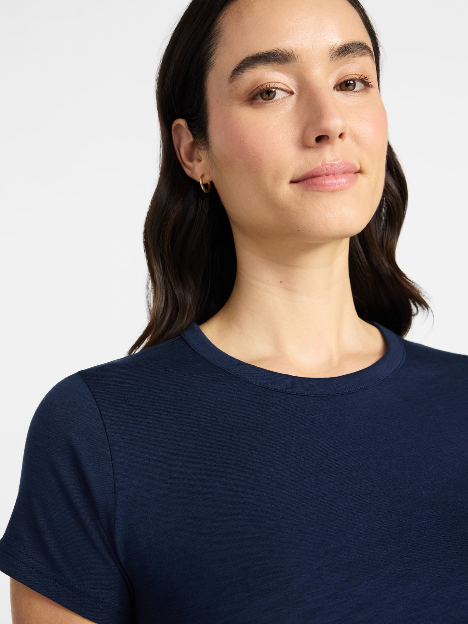 Time and Tru Women's Slub Crewneck Tee with Short Sleeves, Sizes 1X-4X