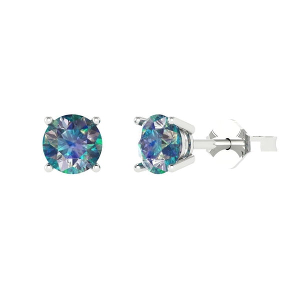 1.5 ct Push-Back Stud Earrings for Women | 6mm Round Cut Blue Moissanite | 18K White Gold