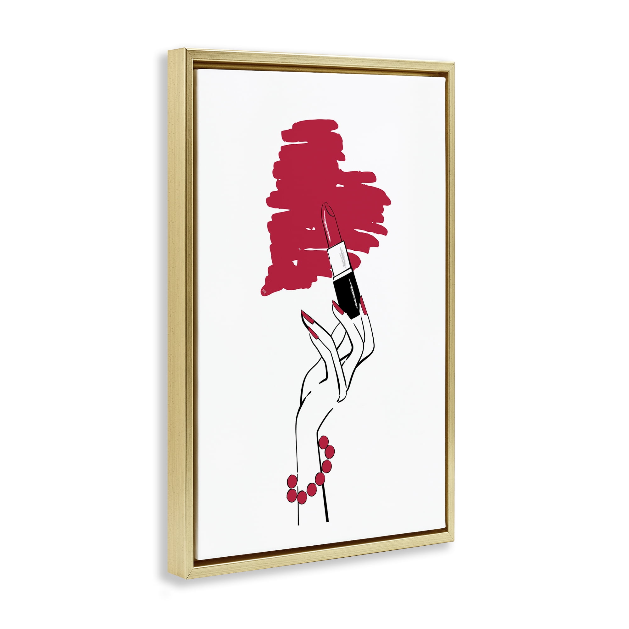 Stupell Industries Lipstick Heart Shape Beauty & Fashion Painting Gold Floater Framed Art Print Wall Art, 21 x 31