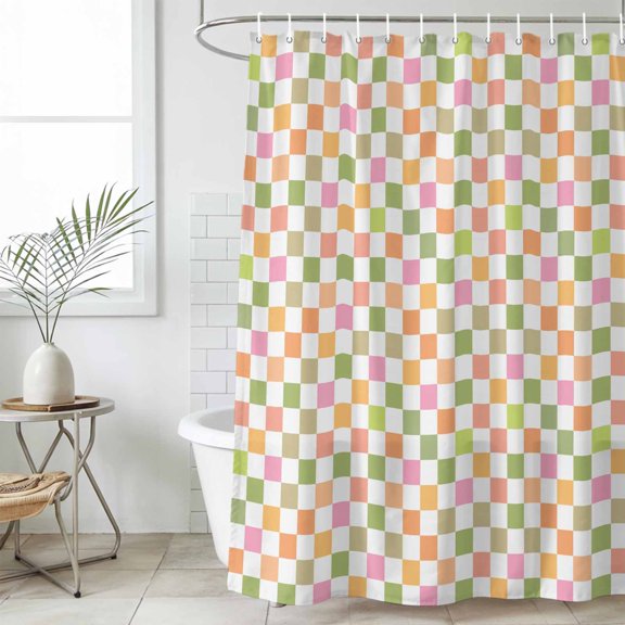 Shower Curtain Bathroom Set Colorful Plaid Sage Green Waterproof Fabric Shower Curtains with Grommets&Hooks, Country Buffalo Check Privacy Bath Curtain for Bathtub 48x72in