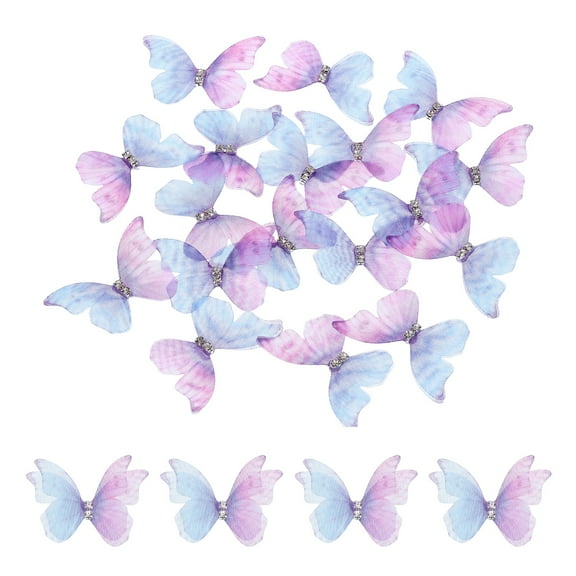 20Pack Sheer Mesh Butterfly Appliques, 40mm Butterflies Patch, Blue Pink