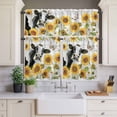 thumbnail image 3 of Kitchen Window Curtains Valance and Tier Set, Farmhouse Cow Sunflower Rod Pocket Tier Curtain Valance Set, Spring Yellow Flower Wood Plank Light Filtering Cafe Curtains for Bedroom Living Room, 3 of 9