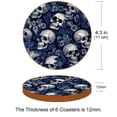 thumbnail image 3 of Skull 6PCS Round Microfiber Leather Coasters, 11x11 cm/4.3x4.3 in, Stylish Drink Mats for Home and Office, Absorbent and Beverage Coasters, 3 of 6