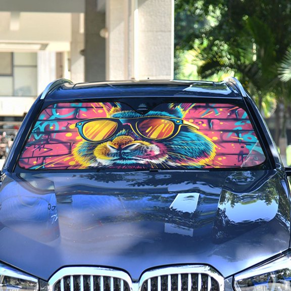 Rabbit Police Officer Automotive Front Car Windshield Sun Shade Reflector Foldable for Front Fit for Cars Truck SUVs