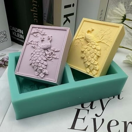 Two Cavities Peacock Silicone Soap Mold Wax Melt Mould Silicone Molds for Decorated Resin Gypsum Crafts,DIY Chocolate Cake Jelly Silicone Mould