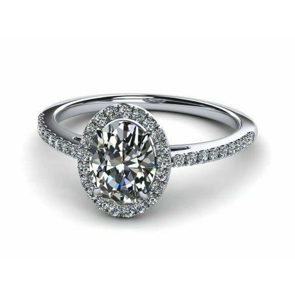 HeartsAndYou 1.6ct Engagement Ring for Women Oval Cut Moissanite Round Accent Halo 18k White Gold Over Silver