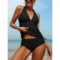 thumbnail image 5 of Charmo Womens Halter V Neck Tankini Bathing Suits Side Drawstring Two Piece Swimsuits, 5 of 6