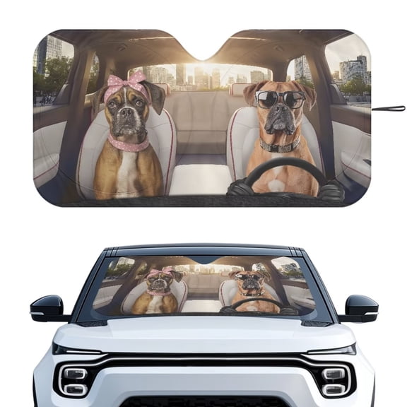 XYZCANDO Dog Windshield Sunshades for Car Polyester Fully Covered Foldable Front Sunshade Automotive Interior Protector Blocks UV Rays Universal Fit for Most Cars SUV Sedans