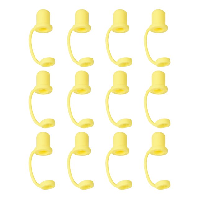 Unique Bargains 12pack Straw Cover Cap, Yellow Silicone Straw Tips Cover Fits 8-10mm OD Drinking Straws, Reusable Dust-Proof Straw Tips