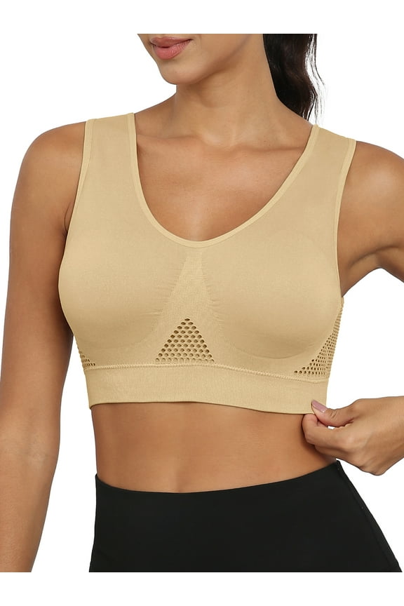 Women's Sports Bra Moderate Support Wide Strap Mesh Breathable Fitness Workout Yoga Bra