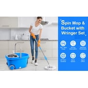 Spin Mop and Bucket on Wheels, Mop and Bucket Set, 360° Spinning Mopping Bucket with 3 Microfiber Refills & 61 Extended Mop Rod for Floor Cleaning, Blue
