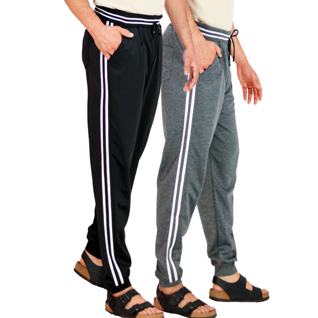 SET DE 2 PANTS DEPORTIVOS PARA HOMBRE CHANDAL PANT-048 COLORES NEGRO Y GRIS OSCURO ELASTICOS Y CON BOLSILLOS
