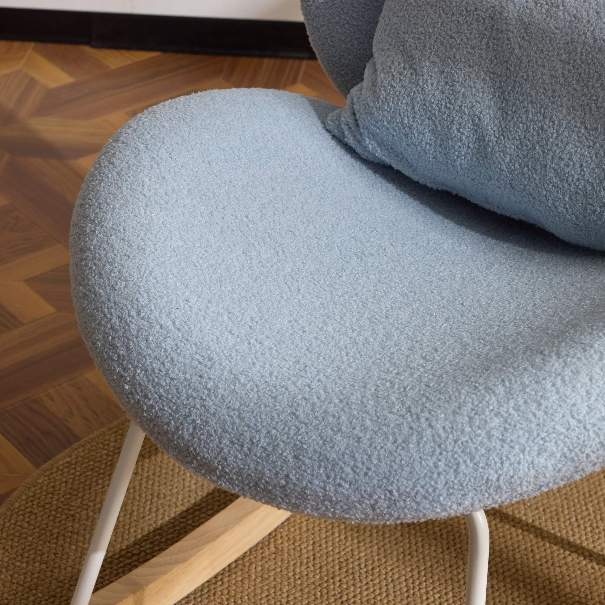 Zimtown Nursery Rocking Chair, Teddy Fleece Upholstered Rocker Glider, Rocking Accent Chair with Wooden Frame for Living Room Bedroom, Light Blue