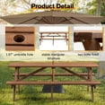 thumbnail image 5 of Tcbosik Outdoor Picnic Table Set, Wooden Dining Table with 2 Built-in Benches for 4, Patio Table with Umbrella Hole for Patio Garden Backyard Lawn, Brown, 5 of 9