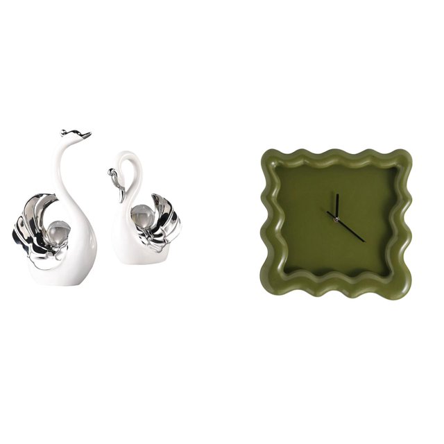 Figuras de cisnes y reloj de pared cuadrado para centro de mesa de sala de estar y baño, decoración rústica para cocina o estudio.