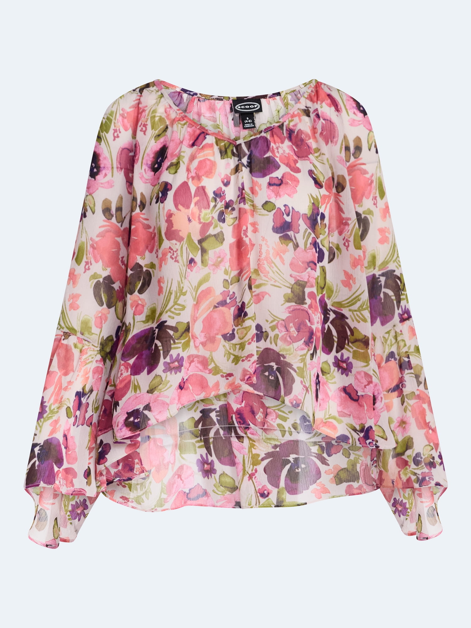 Scoop Women's and Women's Plus Flowy Asymmetrical Sheer Top, Sizes XS-4X