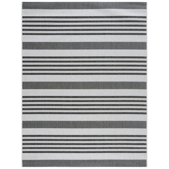 SAFAVIEH Martha Stewart Striped Indoor/Outdoor Area Rug, Light Grey/Charcoal, 6'7" x 9'