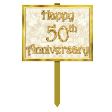 Party Central Pack of 6 Gold and Tan Brown Happy 50th Anniversary Yard Sign Decorations 24"
