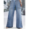 thumbnail image 4 of Pantalones vaqueros de pierna ancha y cintura alta para mujer, pantalones largos de pierna ancha con botones y cintura alta, pantalones largos rectos adelgazantes y holgados a la moda, 4 of 4