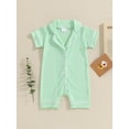 thumbnail image 2 of Suealasg Baby Boys Girls Summer One Piece Jumpsuits Clothes 3M 6M 12M 18M Infant Short Sleeve Lapel Collar Buttons Romper Newborn Bodysuit Pajamas, 2 of 8