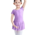 thumbnail image 4 of Eltusu Girls Ballet Dance Dress, Practice Short Sleeve Cotton Crewneck Leotard Skirts Purple Size 6-7 T, 4 of 8