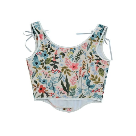 

Gwiyeopda Women Floral Corset Camisole Strap Lace-up Bustier Tank Top M L XL XXL