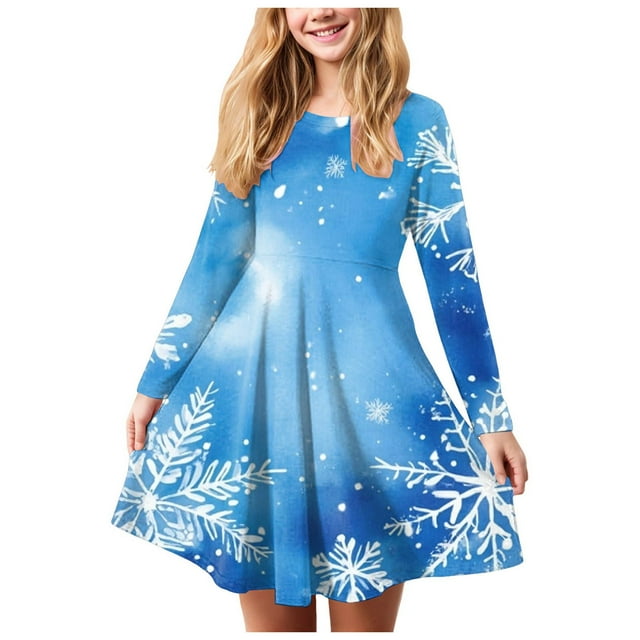 Splozh Robe de Fête de Noël pour Petite Fille, Robe de Fête de Noël pour Fille, Imprimé de Noël, Bal de Promo, Fête de Noël, Robes pour Fille, Violet Pâle, 7-8 Ans