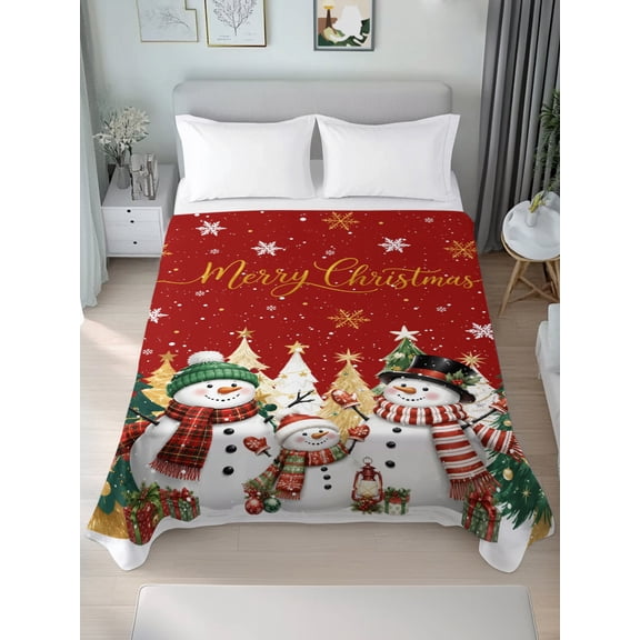 Full Flat Sheet Only Merry Christmas Tree Snowman Soft Microfiber Cooling Bedding Sheets Winter Snowflake Red Flat Bed Sheet for Hotel,Home Decor