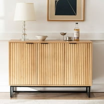 Joyyskill Fluted Storage Cabinet with 3 Doors, Sideboard Buffet Cabinet with Adjustable Shelves, Console Table with Storage Credenza Accent Cabinets, Natural Oak