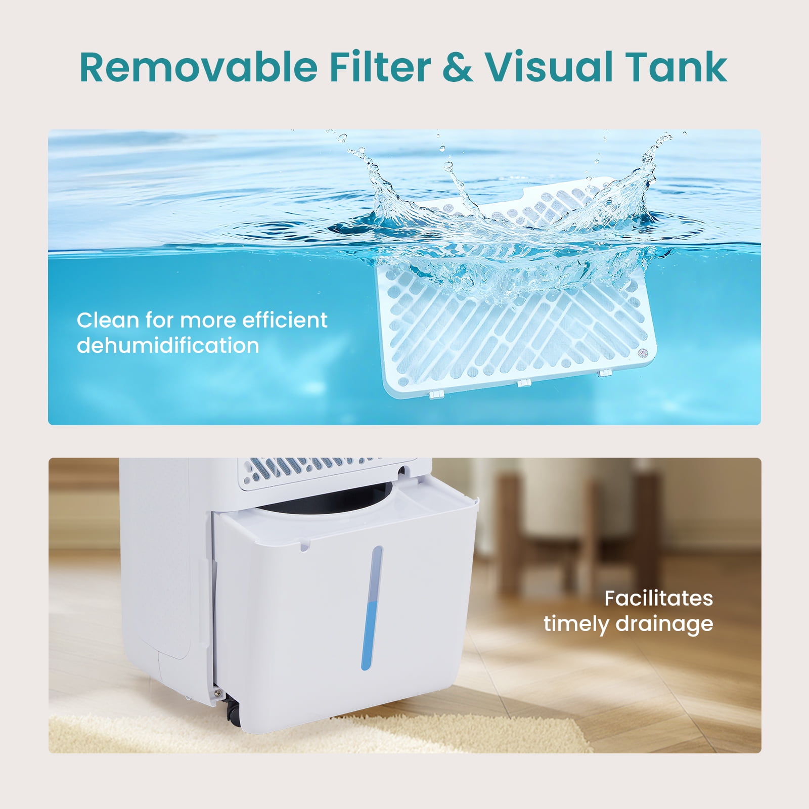 EDX 9 Pint Small Dehumidifier, Silent Mini Dehumidifier, Portable Dehumidifier,for Bathroom, Room, RV House, White