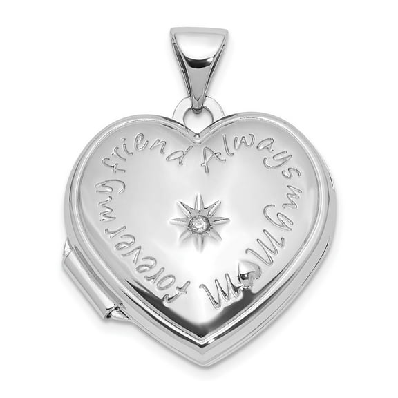 Ss Rhodium Plated Polished Diamond 18mm Always My Mom Love Heart Photo Locket Pendant Necklace Jewelry for Women