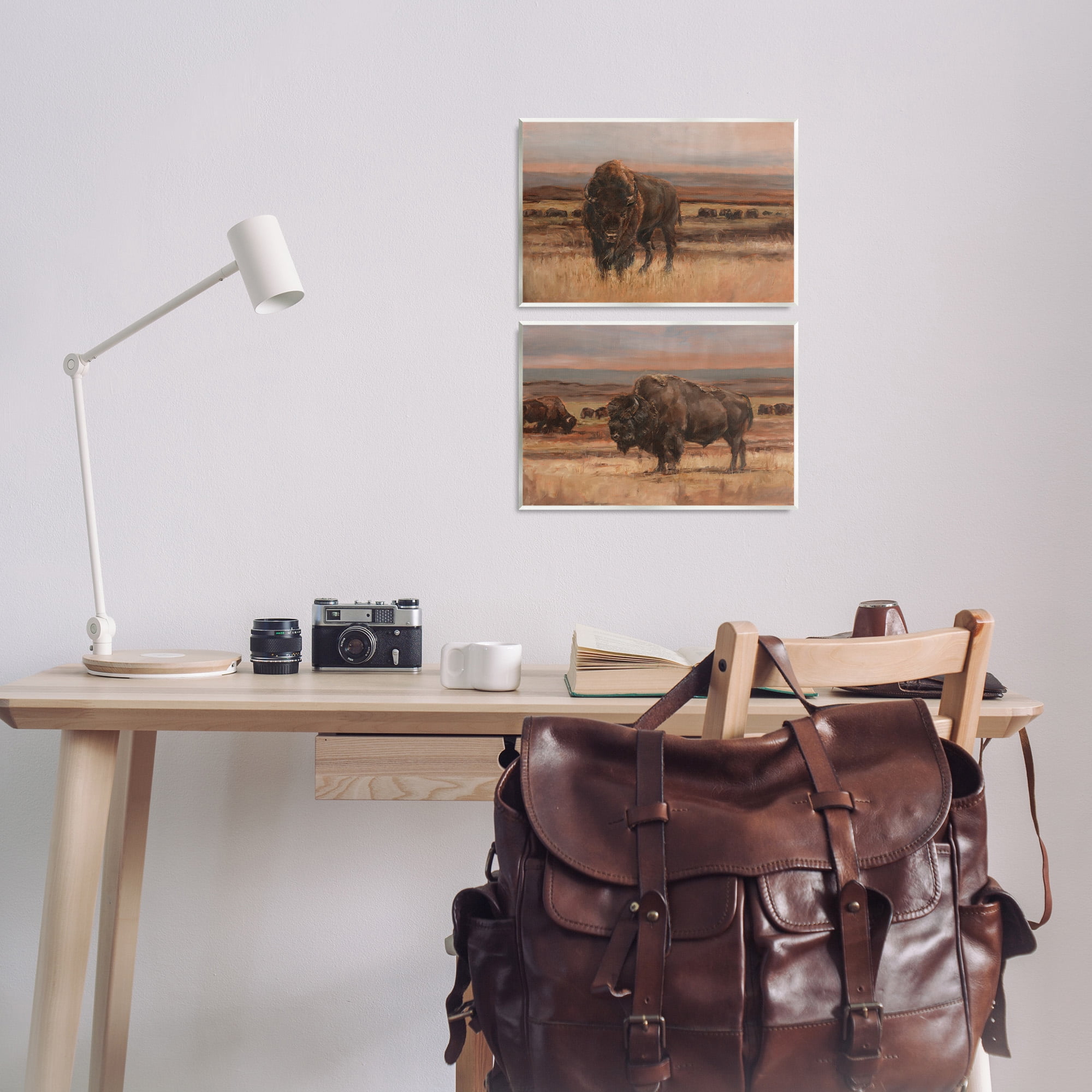 Stupell Industries Scattered Bison & Farmland Animals & Insects Painting Unframed Art Print Wall Art, 15 x 10, Set of 2
