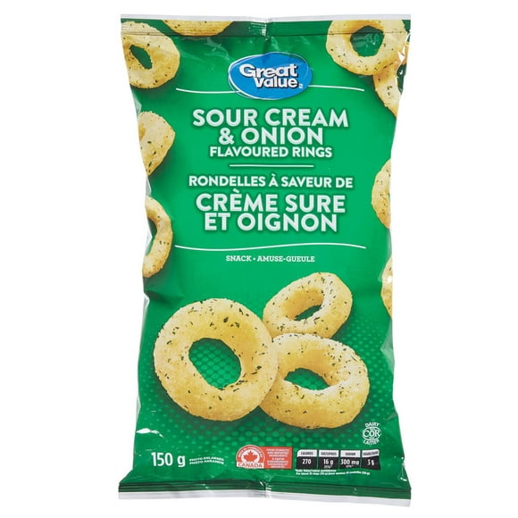 Great Value Sour Cream & Onion Flavoured Rings, 150 g
