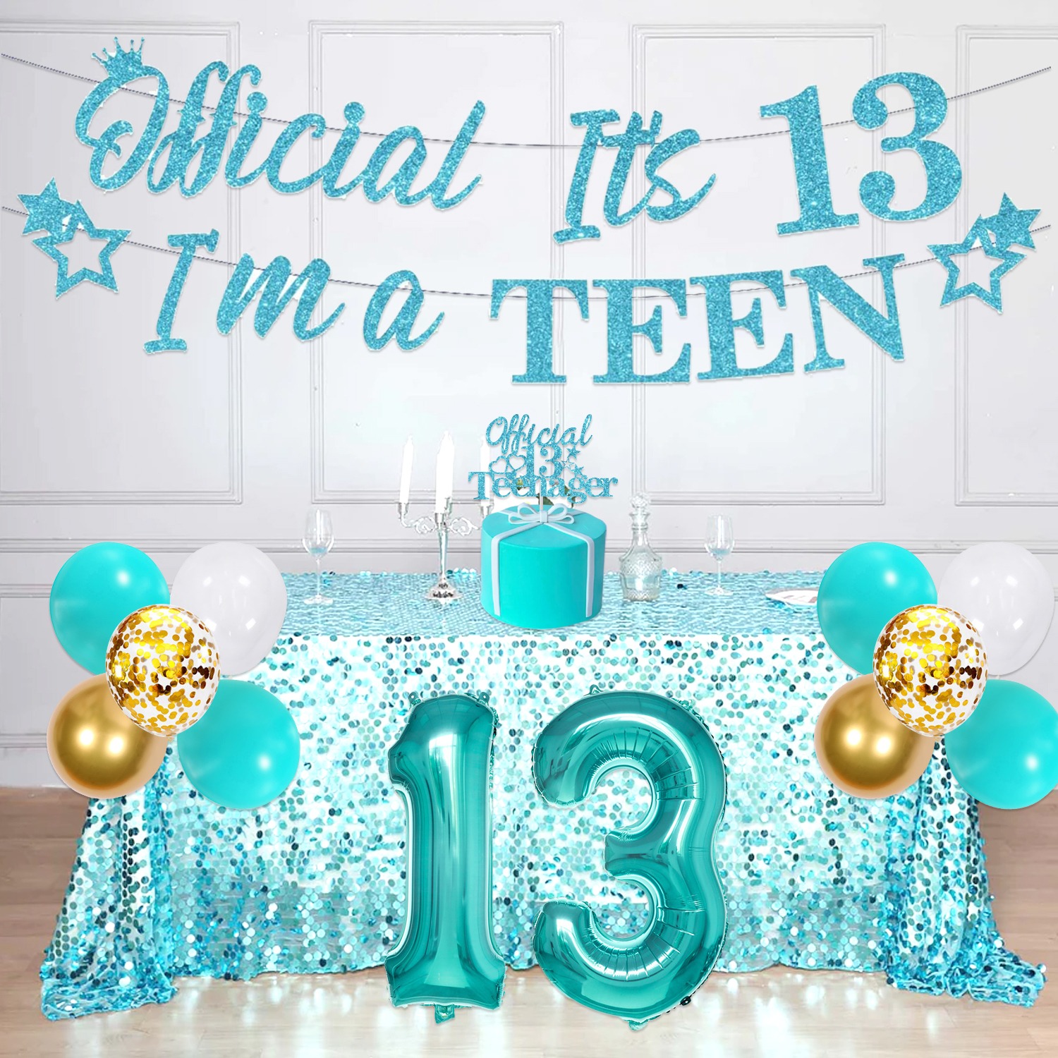 Funmemoir Teal 13th Birthday Door Banner - "Cheers To 13 Years" Porch Decor, OMG UR A Teenager, Turquoise Party Sign (71x14 Inch) - View #5
