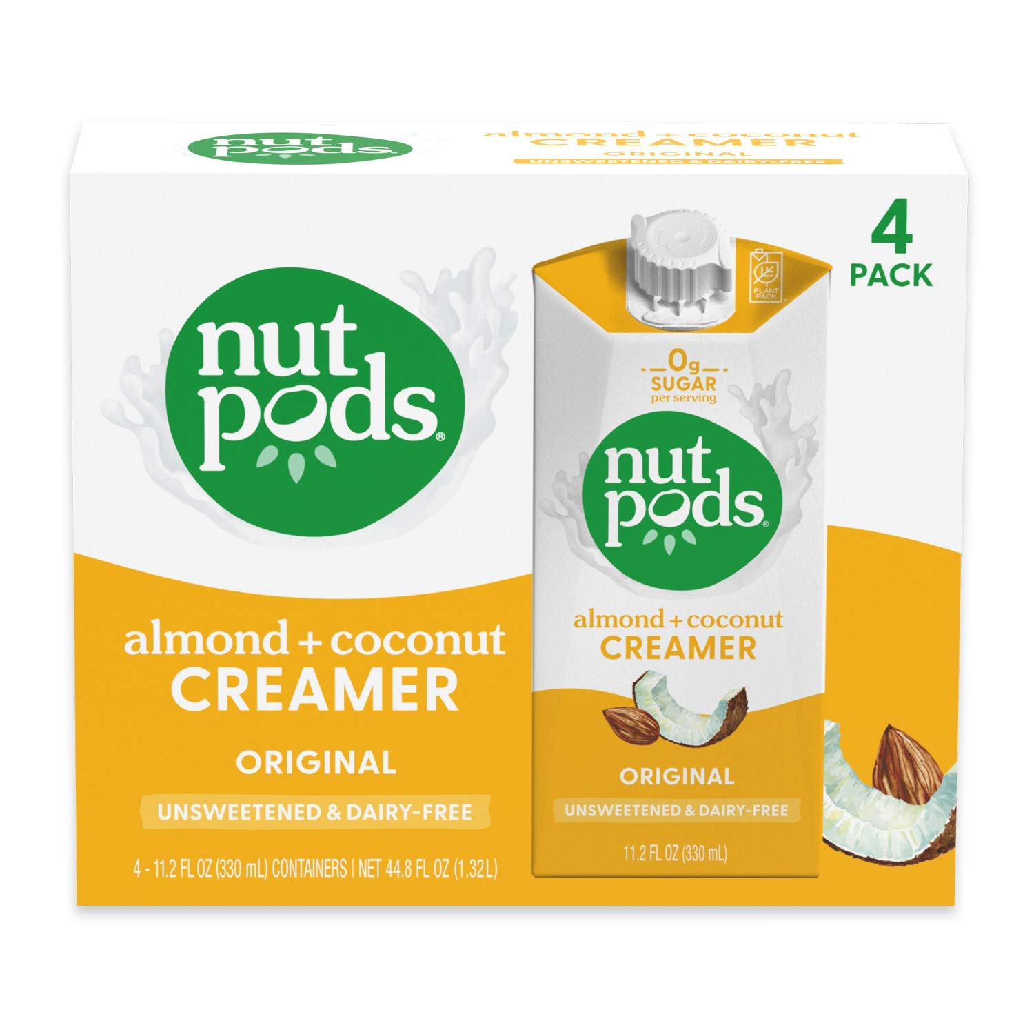 nutpods Dairy-Free Creamer Unsweetened (Original, 4-pack) - Whole30 / Paleo / Keto / Vegan / Sugar Free