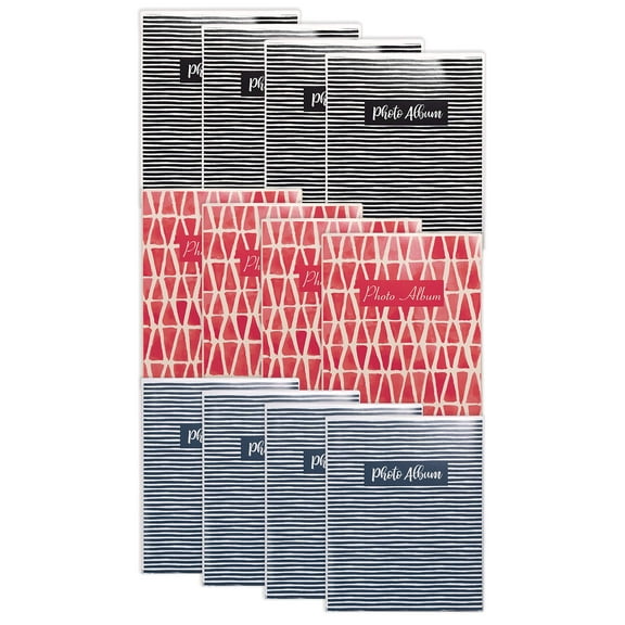 36 Photo Mini Photo Album, 4 x 6 Inch, Pack of 12, Flexible Cover with Removable Decorative Inserts, Clear View Front Cover, by Better Office Products, 12 Pack