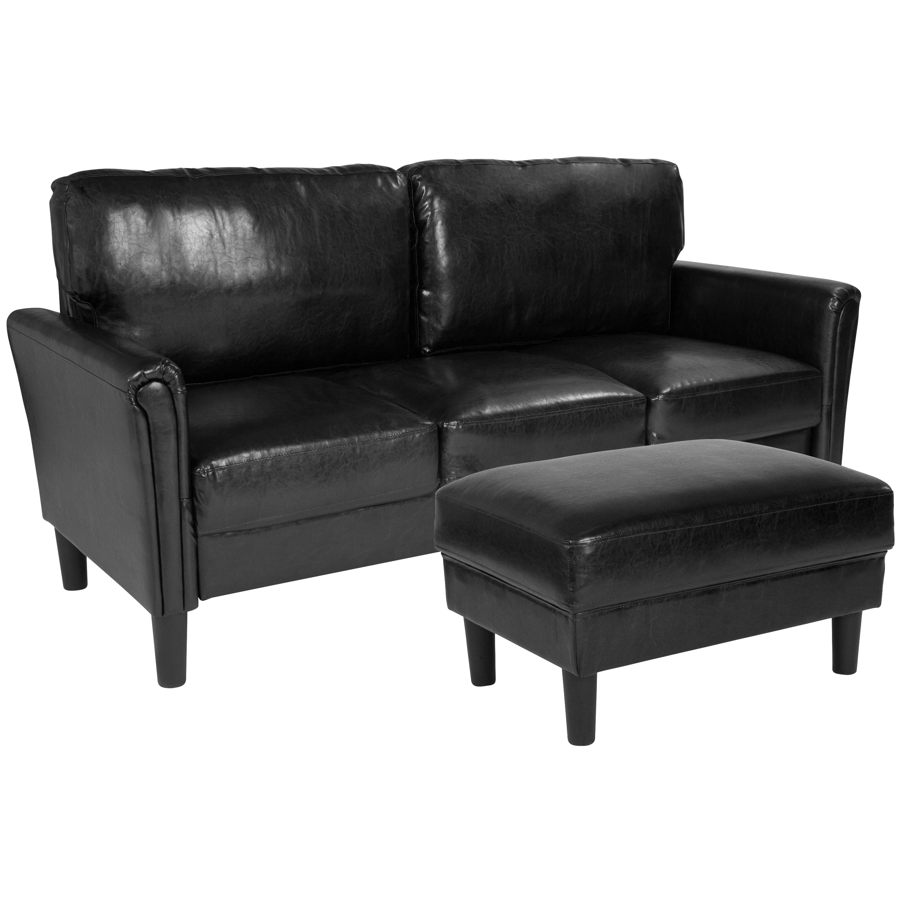 Lancaster Home Faux Leather Tailored Arm Sofa And Ottoman
