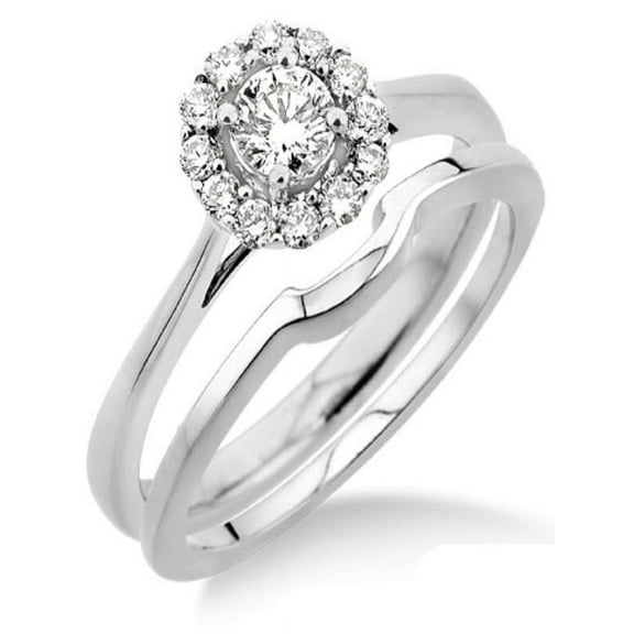 0.50 carat Bridal set Halo with Round Cut diamond in 10k White Gold