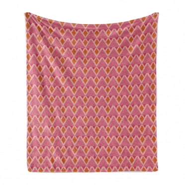 Geometrical Soft Flannel Fleece Blanket, Continuous Pattern Art Illustration of Triangular Shapes and Rhombuses, Cozy Plush for Indoor and Outdoor Use, 50" x 70", Pastel Pink Blush, by Ambesonne