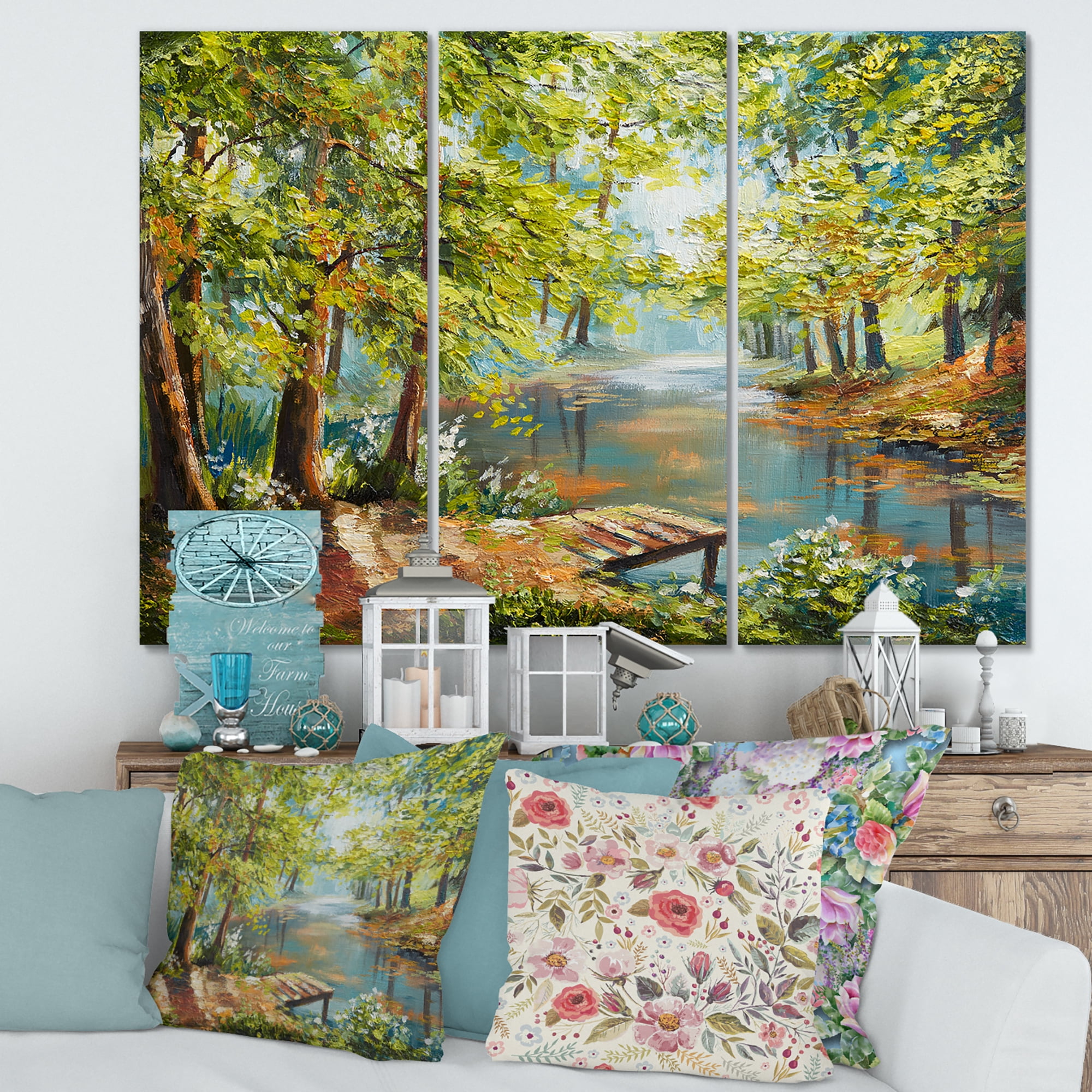 Designart ' Meandering River With Autumn Forest ' Lake House Canvas Wall Art Print