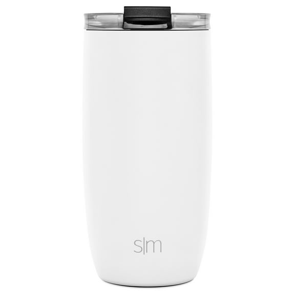 Simple Modern 16oz Voyager Travel Mug Tumbler w/ Clear Flip Lid & Straw - Coffee Cup Vacuum Insulated Flask 18/8 Stainless Steel Hydro Water Bottle -Winter White
