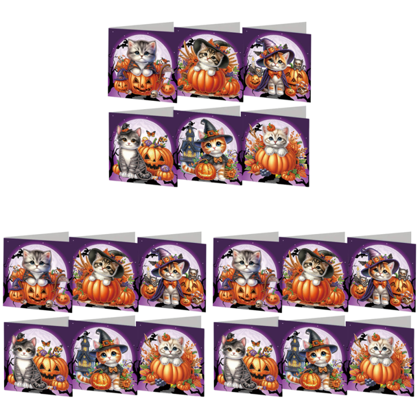 Tarjeta Artesanal Gato Halloween Dibujo Diamante 6 Uds. (IHK001)