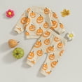 thumbnail image 4 of Gupgi Ensemble Automne Halloween 2 Pcs pour Bébé Garçon Fille 0-3 Ans Imprimé Citrouille Manches Longues Col Rond Chandail en Molleton Pantalon de Survêtement, 4 of 9